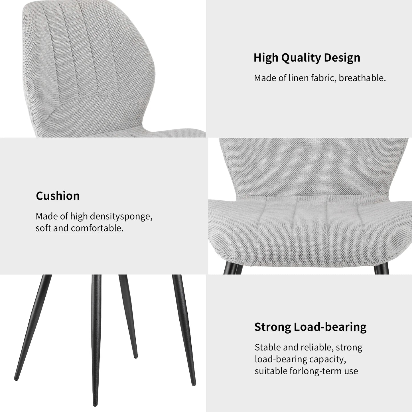 Esszimmerstuhl Set Grau – Modernes Polsterstuhl Set aus Stoff mit Ergonomischer Sitzschale & Metallbeinen