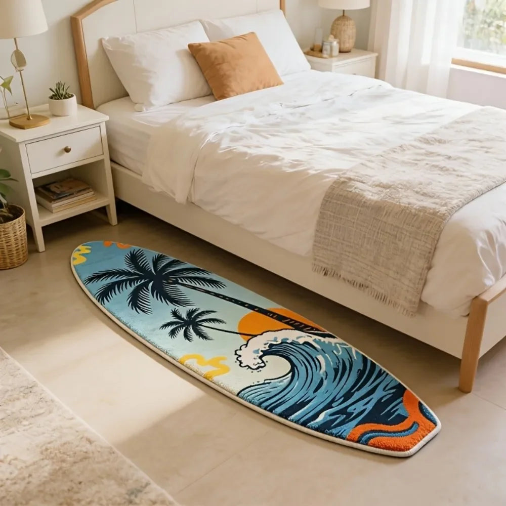 Surfbrett Teppich Tropisch Wave 120x170cm – Weicher Palmen Flurläufer & Kinderzimmer Matte