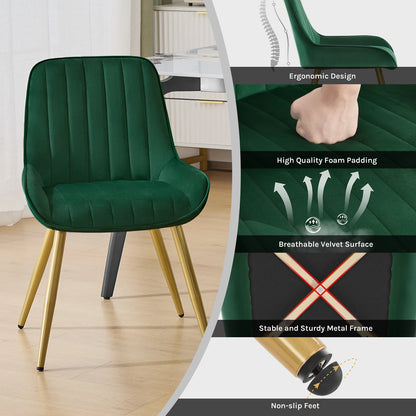 Esszimmerstuhl 2er Set Dunkelgruen – Modernes Samt Polsterstuhl Set mit Armlehnen & Metallegeln ergonomisch