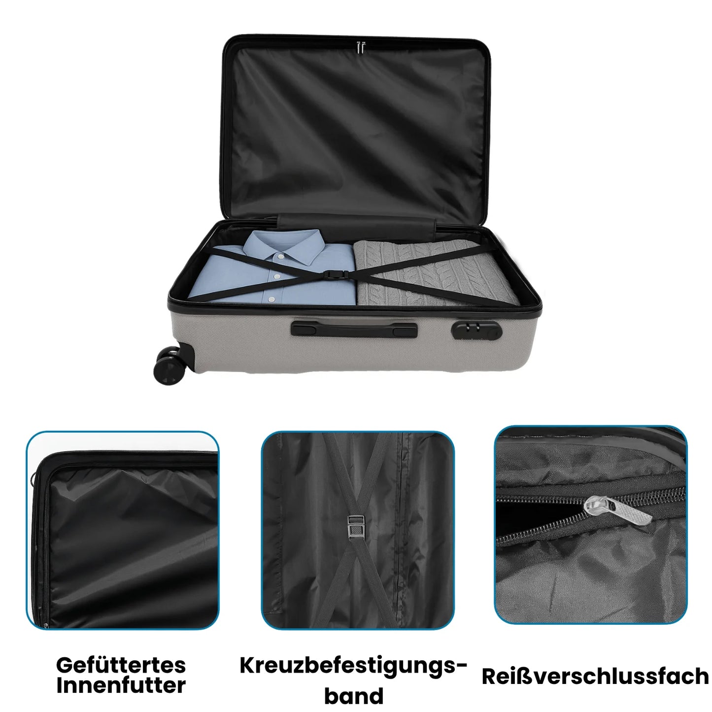 Kofferset 4-teilig Hartschale Schwarz – Robustes Koffer Set mit Zahlenschloss & 360 Rollen