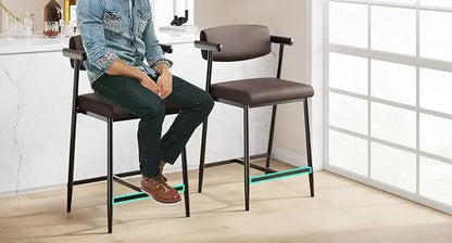 Barhocker 4er Set mit Armlehnen 66cm Braun – Moderne Tresenstühle mit Rückenlehne & Fußstütze