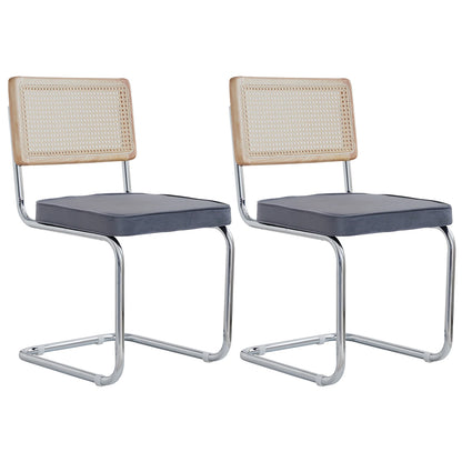 Freischwinger 2er Set Modern – Polsterstuhl Set aus Teddy-Samt & Rattan-Rueckenlehne mit Metallgestell