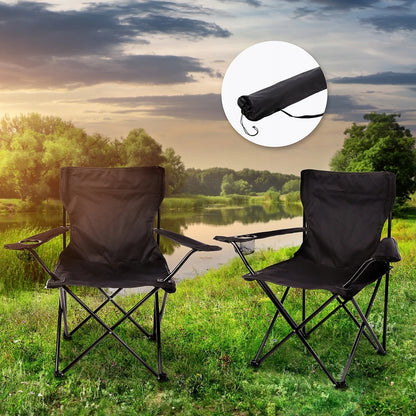 Campingstuhl Klappbar Schwarz – Moderner Faltstuhl mit Getraenkehalter & Tragetasche fuer Outdoor & Camping bis 100kg