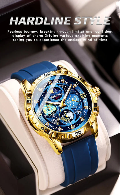 BINBOND Luxus Herrenuhr Blau – Wasserdichte Quarz Armbanduhr mit Chronograph & Datum