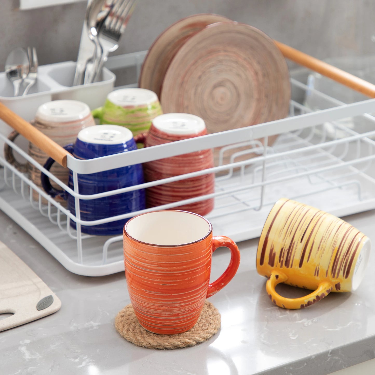 Keramik Tassen Set mit Untertassen 240ml 4er Set – Elegante Kaffeetassen im Vintage Design