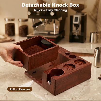 Kaffee Tamping Station Schwarz 51-58mm – Multifunktionaler Tamper Halter mit Abschlagbehälter