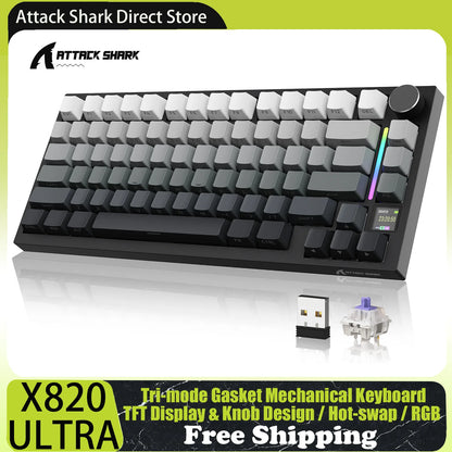 Gaming Tastatur Kabellos 75% – Attack Shark X820 Ultra Mechanical Keyboard mit TFT Display, RGB & Gasket Mount