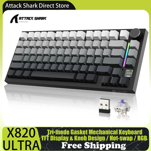 Gaming Tastatur Kabellos 75% – Attack Shark X820 Ultra Mechanical Keyboard mit TFT Display, RGB & Gasket Mount