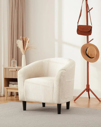 Polstersessel Cream – Moderner Samt Loungesessel mit Armlehnen & Rattan-Untergestell fuer Wohnzimmer & Schlafzimmer