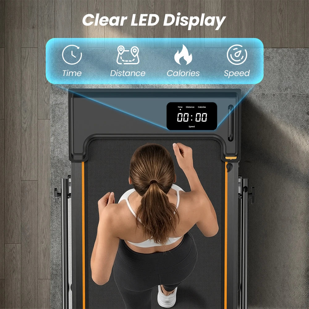 Walking Pad Klappbar mit Haltegriff – Leises Laufband 1-10km/h mit LED Display bis 100kg