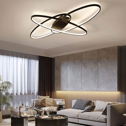 LED Deckenleuchte Schwarz Dimmbar 95 cm – Moderne Designer Lampe mit Fernbedienung