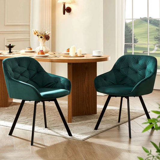 Esszimmerstuhl 2er Set Grau – Modernes 360 Grad Samt Drehsessel Set mit Armlehnen & Kohlenstoffstahl-Beinen bis 150kg