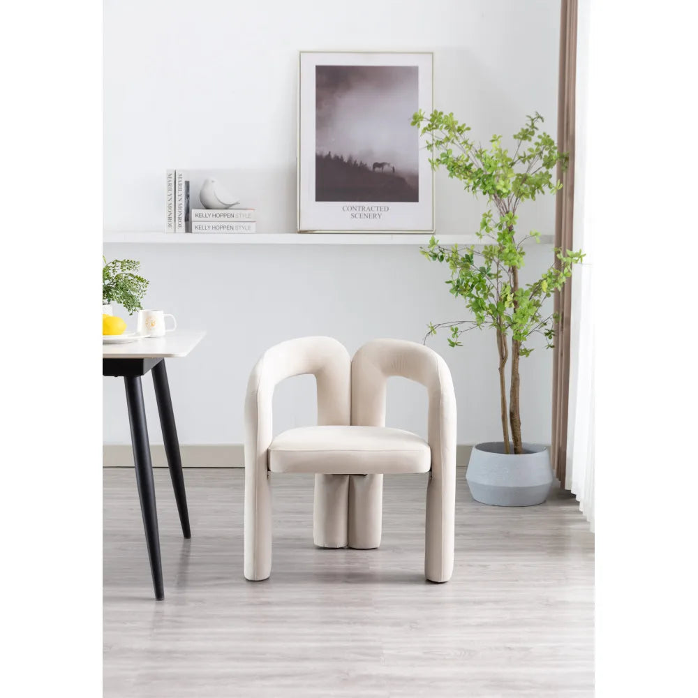 Esszimmerstuhl 2er Set Beige – Modernes Samt Polsterstuhl Set in Sesselform mit Massivholzgestell