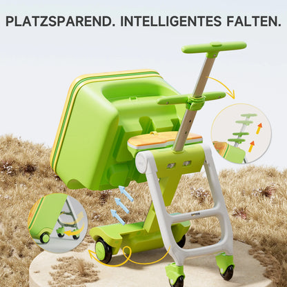 Kinderkoffer zum Draufsitzen 3 in 1 mit Buggy Funktion – Rollkoffer Kinder 38L Handgepaeck