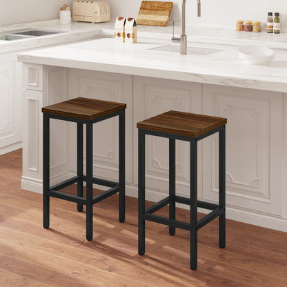 Barhocker 2er Set Industrie-Design 65cm – Kompakter Tresenstuhl aus Metall & Holz bis 120kg