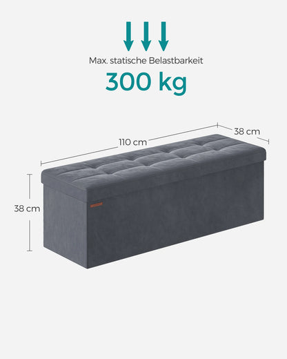 Sitzbank Klappbar mit Stauraum 76cm – Gepolsterter Samt Truhenhocker bis 300kg mit Aufbewahrungsboxen