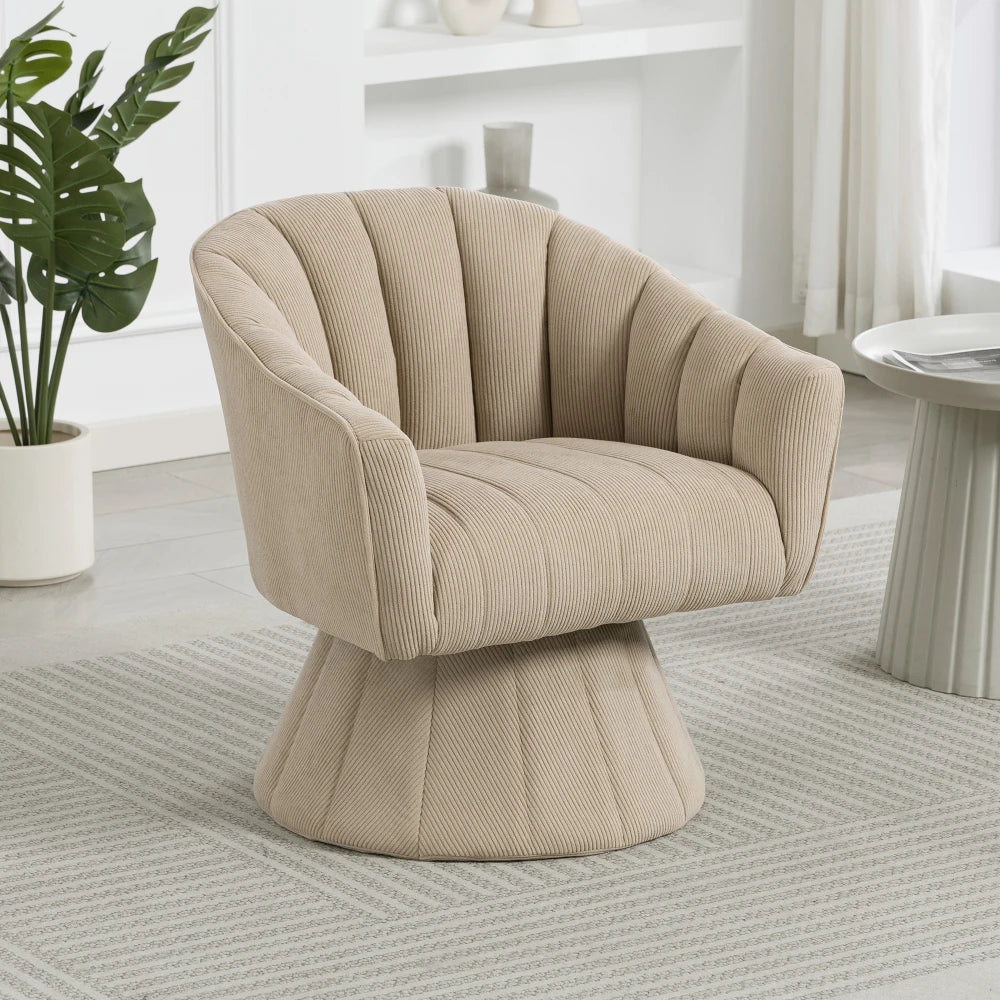 Drehsessel Beige – Modernes 360 Grad Cord Polstersessel Set mit Holzgestell bis 150kg