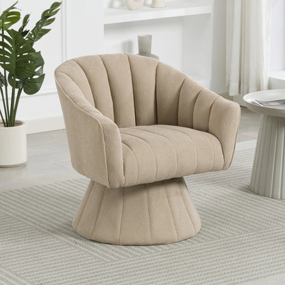 Drehsessel Beige – Modernes 360 Grad Cord Polstersessel Set mit Holzgestell bis 150kg