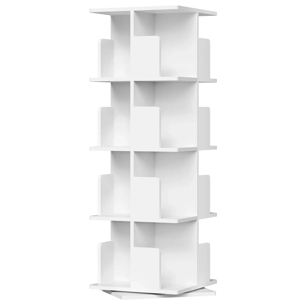 Drehbares Bücherregal Weiß 4 Etagen 128 cm – Standregal 360 Grad Drehbar Raumteiler