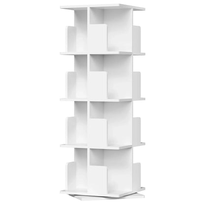Drehbares Bücherregal Weiß 4 Etagen 128 cm – Standregal 360 Grad Drehbar Raumteiler