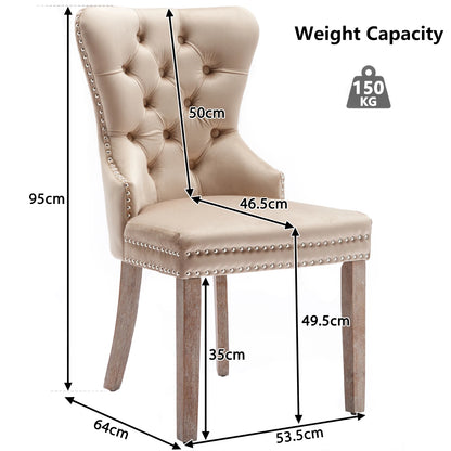 Esszimmerstuhl 2er Set Beige Samt – Elegantes Polsterstuhl Set mit Zugring & Silberknöpfen bis 150kg