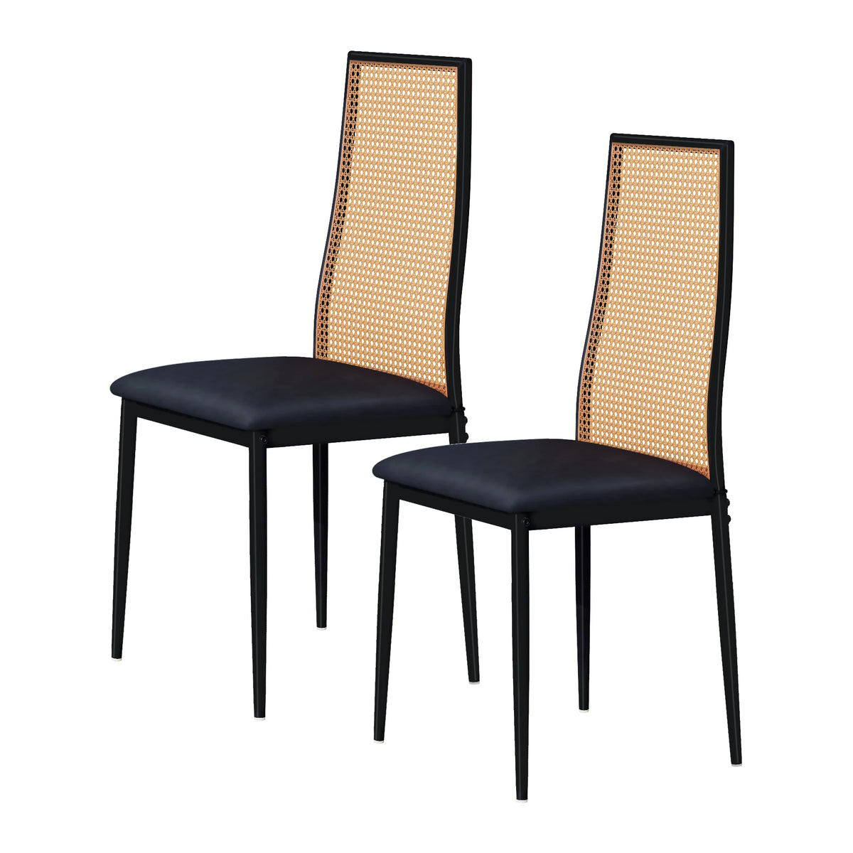 Esszimmerstuhl 2er Set Rattan – Modernes Polsterstuhl Set im Landhausstil mit Metallbeinen bis 150kg