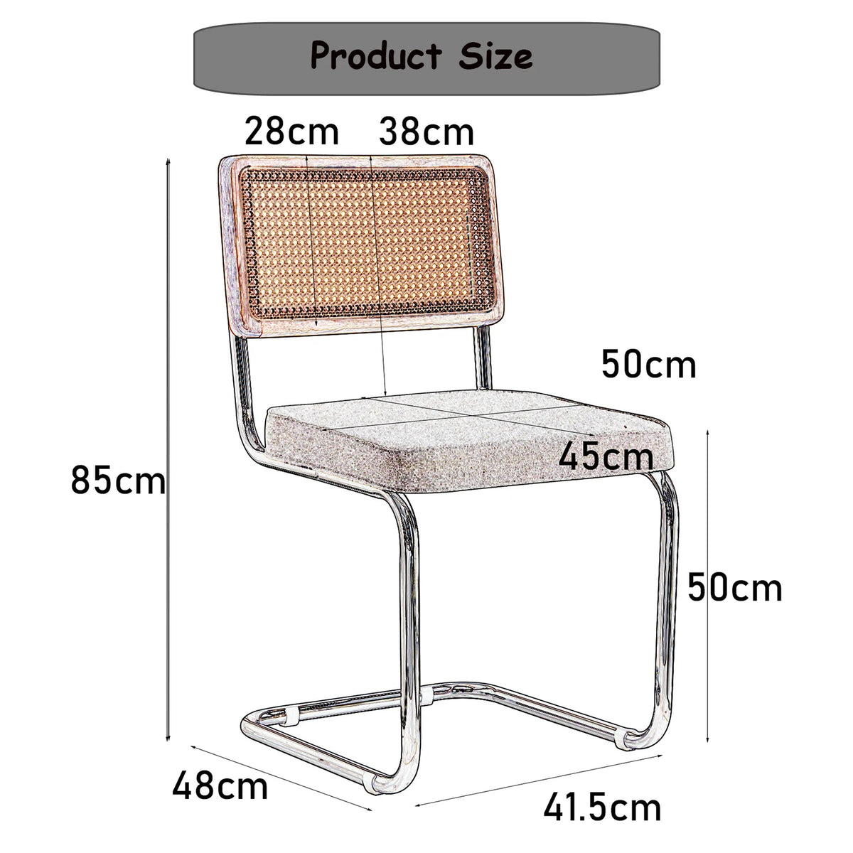 Freischwinger Esszimmerstühle 2er Set Rattan Samt – Moderne Küchenstühle mit Metallgestell