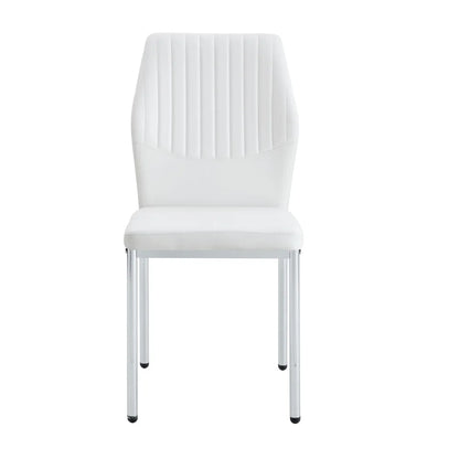 Esszimmerstuhl 4er Set Weiss – Modernes Polsterstuhl Set aus Kunstleder & Metallbeinen in Silber