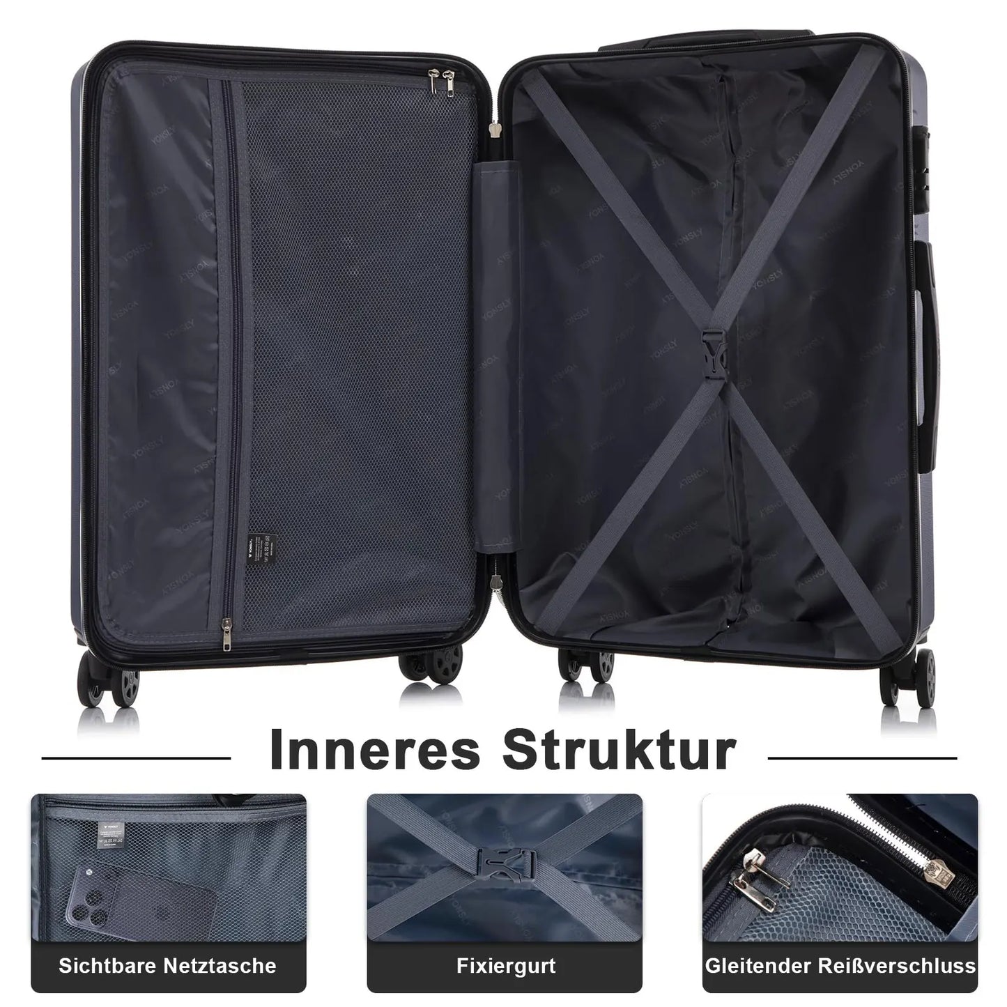 Hartschalen Koffer Schwarz 16 20 24 28 Zoll – Leichtes Reisekoffer Set mit TSA Schloss & 360 Rollen