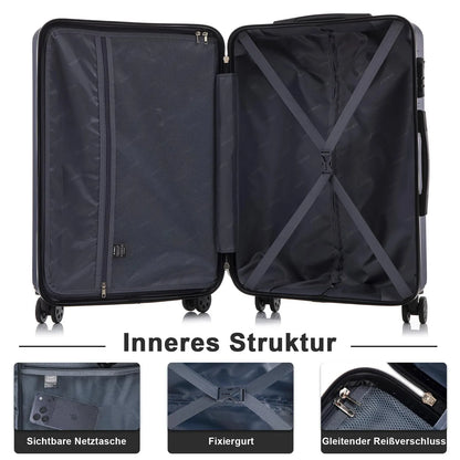 Hartschalen Koffer Schwarz 16 20 24 28 Zoll – Leichtes Reisekoffer Set mit TSA Schloss & 360 Rollen