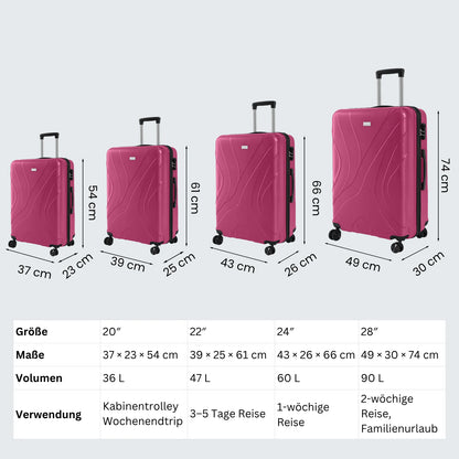 Kofferset 4-teilig Hartschale Schwarz – Koffer Set mit TSA Schloss & 360 Rollen fuer Familie & Reise