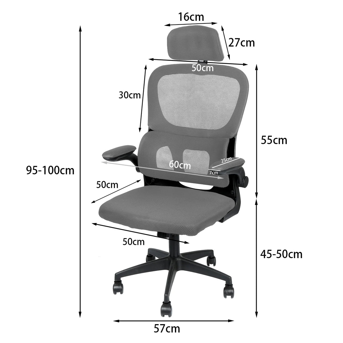 Bürostuhl Ergonomisch mit Netzbespannung – Drehstuhl Höhenverstellbar mit Armlehnen & Kopfstütze