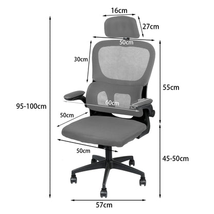 Bürostuhl Ergonomisch mit Netzbespannung – Drehstuhl Höhenverstellbar mit Armlehnen & Kopfstütze