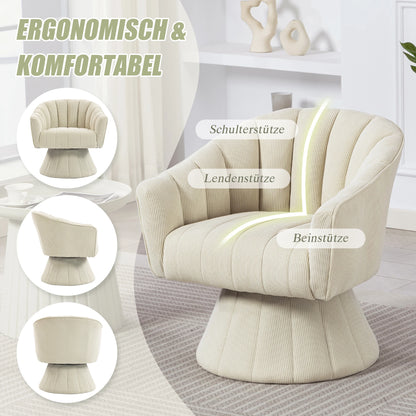 Drehsessel Beige – Modernes 360 Grad Cord Polstersessel Set mit Holzgestell bis 150kg