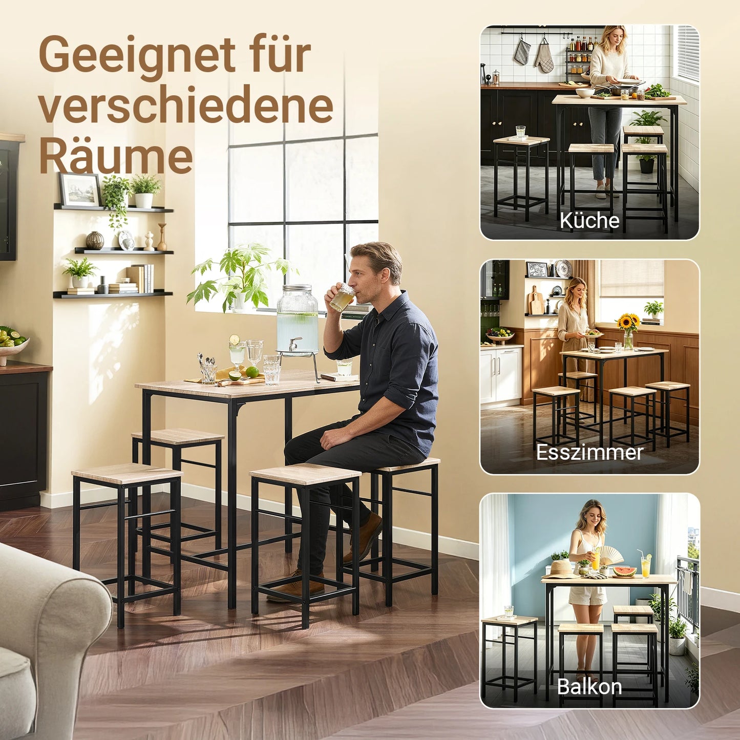 Moderne Esstisch Garnitur mit 4 Stühlen – Kompaktes Stehtisch Set für Küche & Esszimmer