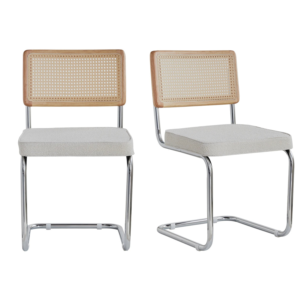 Freischwinger Esszimmerstühle 2er Set Rattan Samt – Moderne Küchenstühle mit Metallgestell
