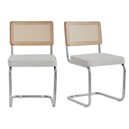 Freischwinger Esszimmerstühle 2er Set Rattan Samt – Moderne Küchenstühle mit Metallgestell