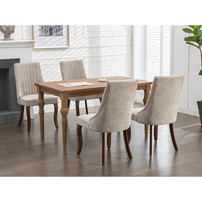 Esszimmerstuhl 2er Set Beige – Modernes Polsterstuhl Set aus Samt mit Nietenverzierung, Knopfung & Holzbeinen bis 127kg