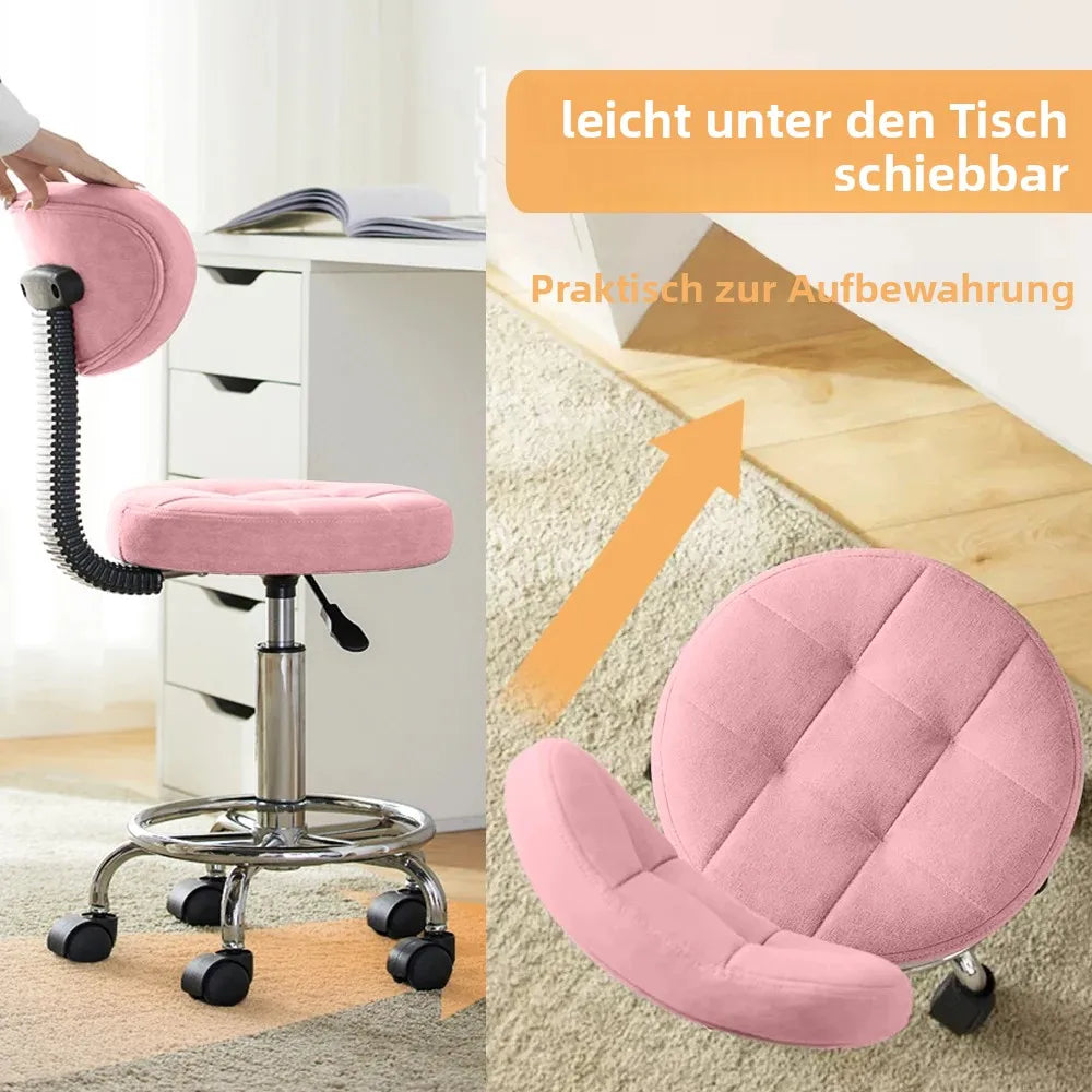 Bürostuhl Drehbar mit Rollen – Höhenverstellbarer Arbeitshocker & Salonstuhl mit Polsterung