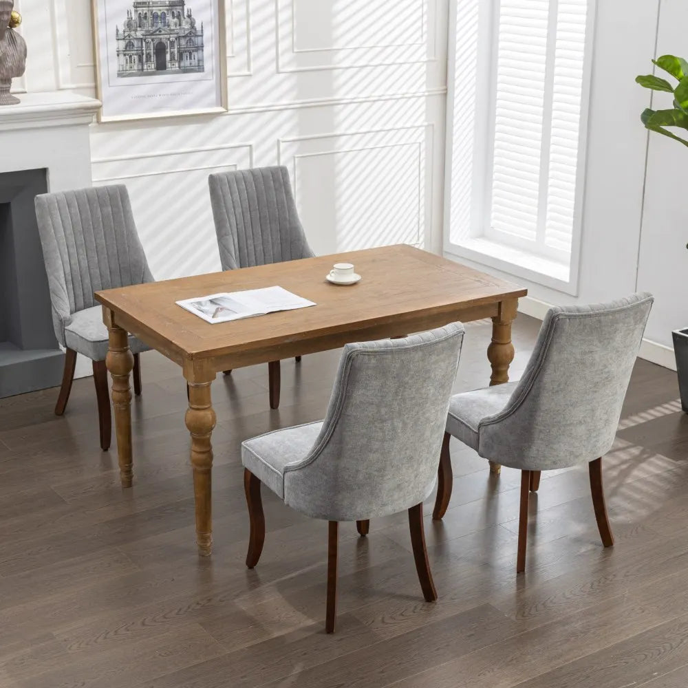 Esszimmerstuhl 2er Set Beige – Modernes Polsterstuhl Set aus Samt mit Nietenverzierung, Knopfung & Holzbeinen bis 127kg