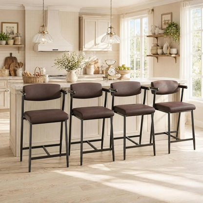 Barhocker 4er Set mit Armlehnen 66cm Braun – Moderne Tresenstühle mit Rückenlehne & Fußstütze