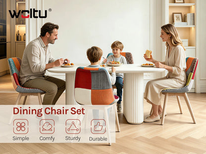 Esszimmerstuhl 4er Set Patchwork – Modernes Skandi Polsterstuhl Set mit Massivholzbeinen bis 150kg