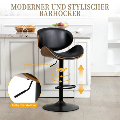 Barhocker 2er Set Formholz Schwarz – Premium Tresenstühle Höhenverstellbar & 360° Drehbar