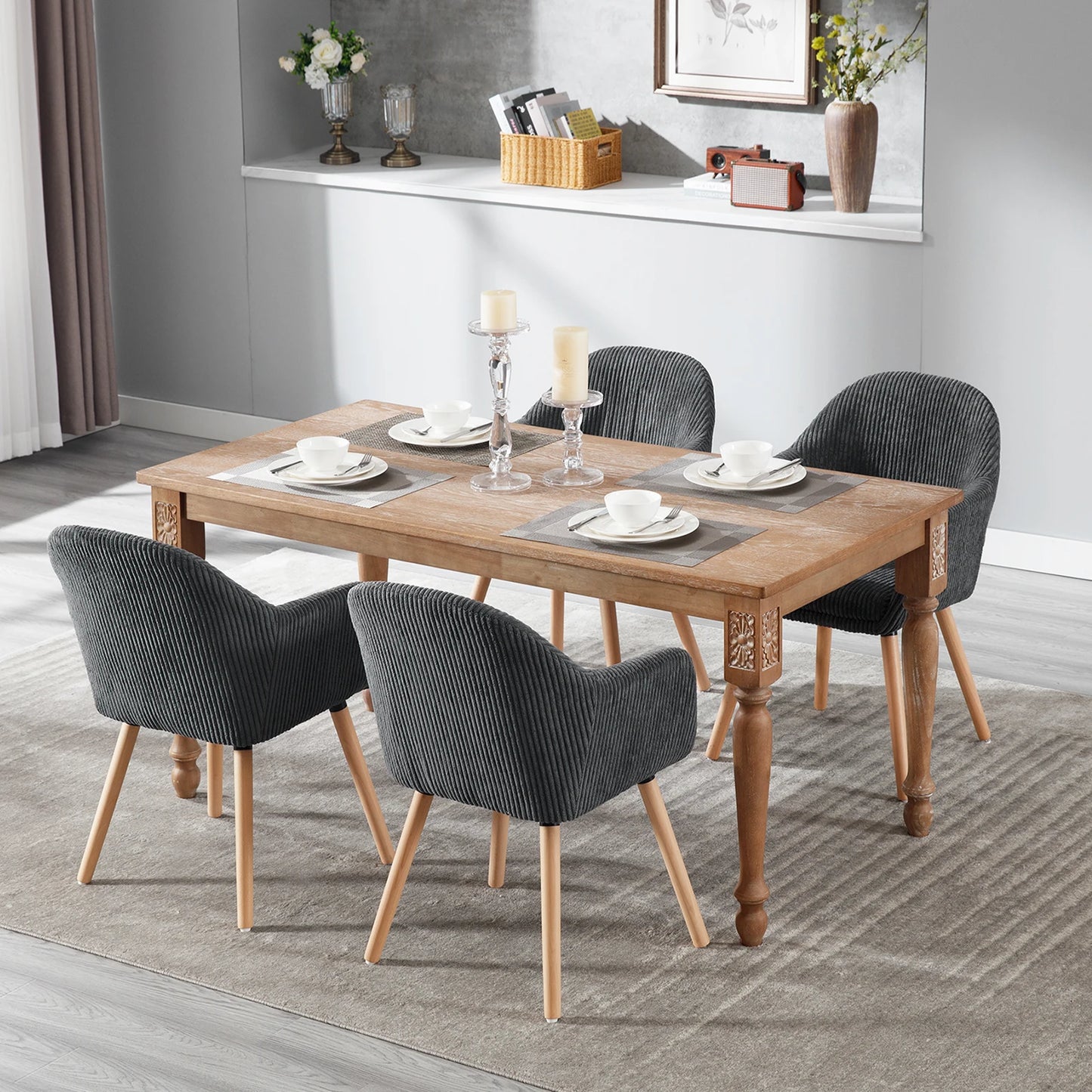Esszimmerstuhl 2er Set Cord – Modernes Polsterstuhl Set mit Massivholzbeinen & Armlehne