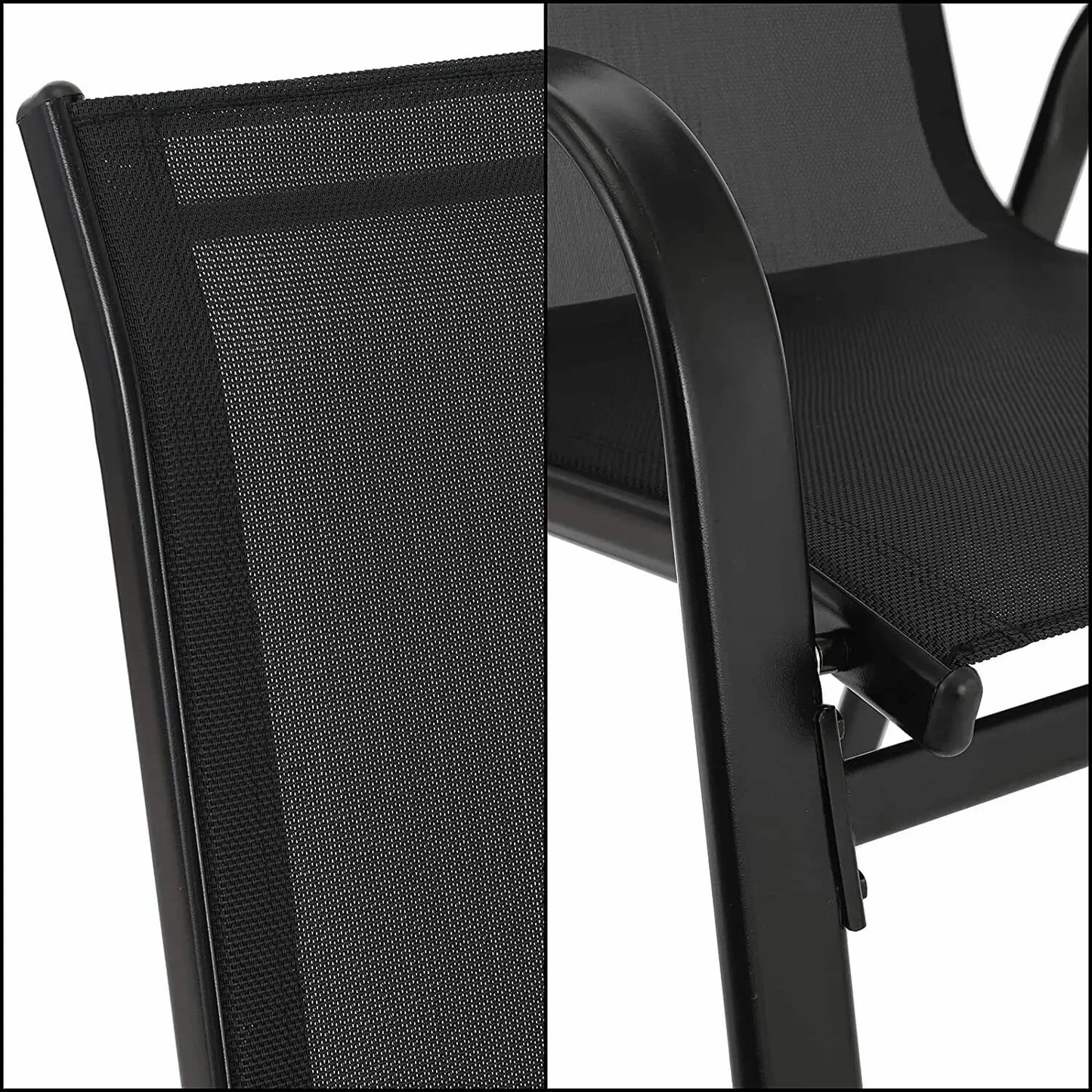 Gartenstuehle 4er Set Schwarz – Moderne Stapelstuehle aus Metall & Teslin fuer Balkon, Terrasse & Garten bis 150kg