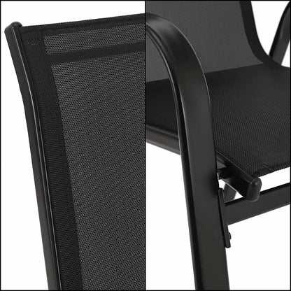 Gartenstuehle 4er Set Schwarz – Moderne Stapelstuehle aus Metall & Teslin fuer Balkon, Terrasse & Garten bis 150kg