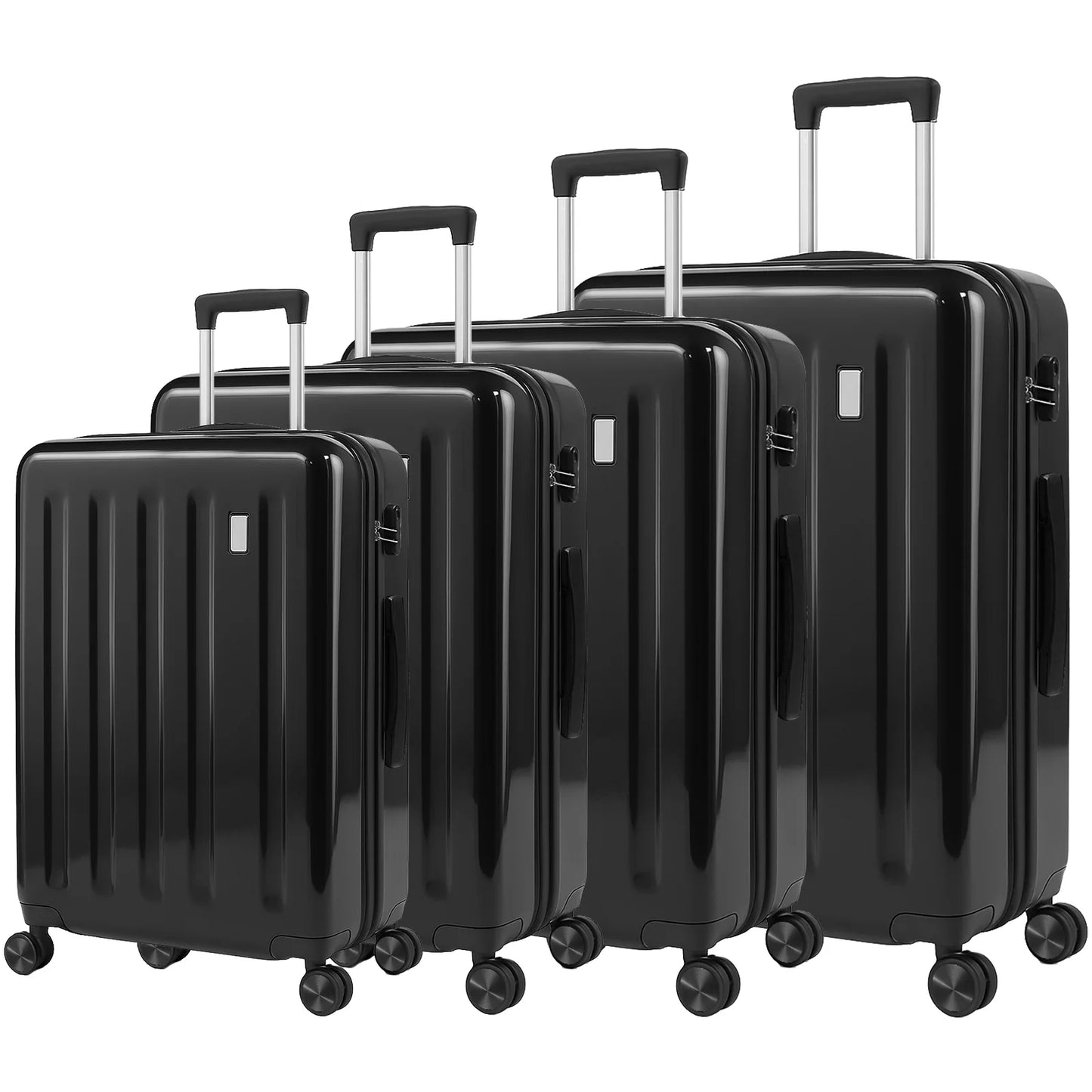 Kofferset 4-teilig Hartschale Schwarz – Robustes Koffer Set mit Zahlenschloss & 360 Rollen