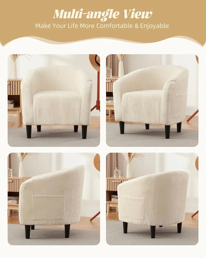 Polstersessel Cream – Moderner Samt Loungesessel mit Armlehnen & Rattan-Untergestell fuer Wohnzimmer & Schlafzimmer
