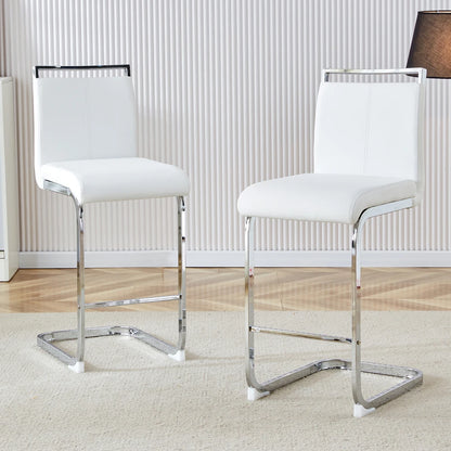 Barhocker 2er Set Silber Weiß – Freischwinger Tresenstühle aus Kunstleder & Metall