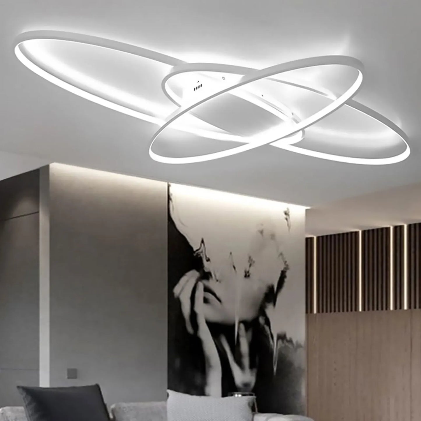 LED Deckenleuchte Schwarz Dimmbar 95 cm – Moderne Designer Lampe mit Fernbedienung